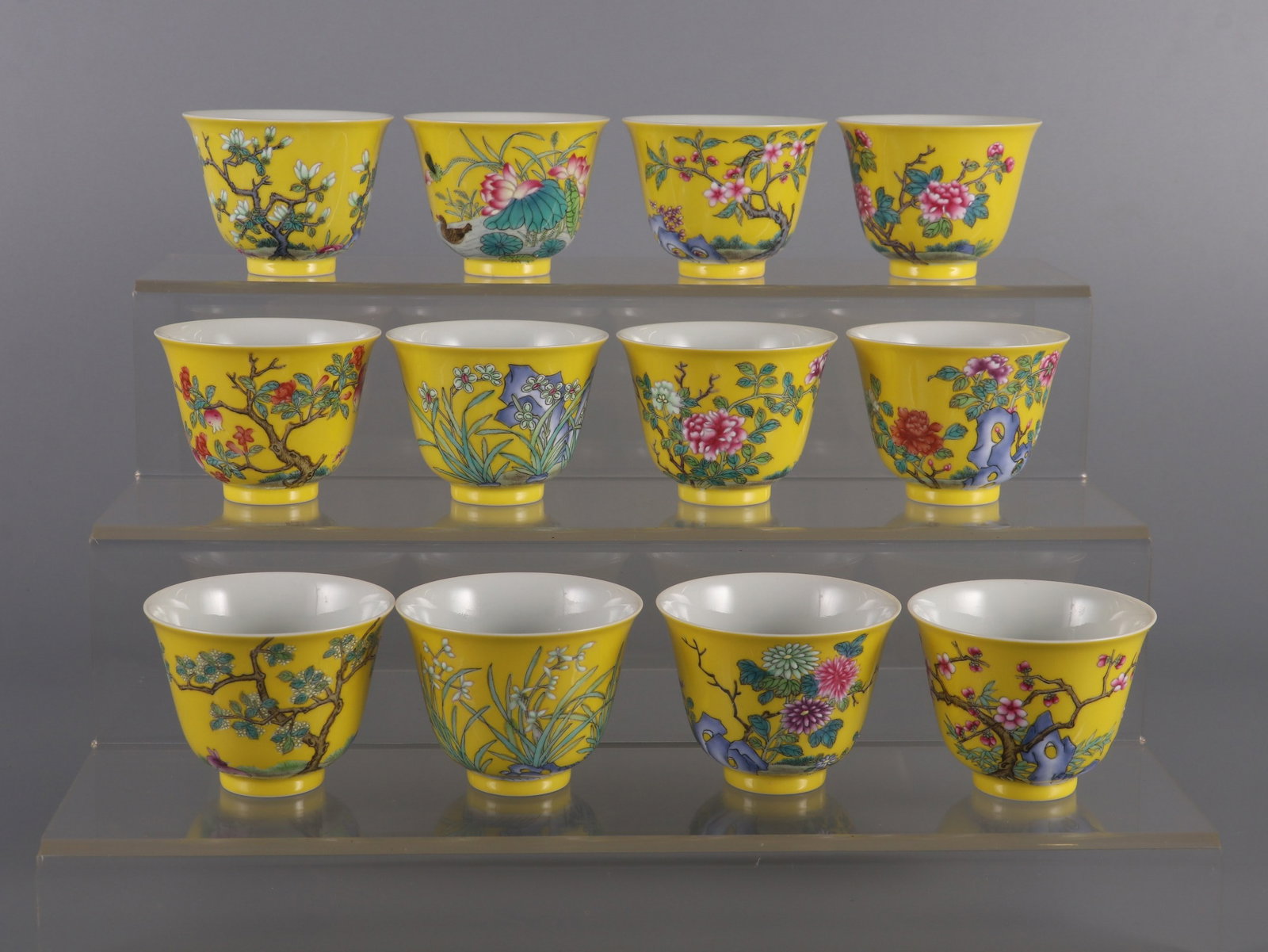 A Set of Fine Enamel Flower Pattern Poem Cup: A Set of Fine Enamel Flower Pattern Poem Cup Qing Dynasty, China Qianlong Four-character MarkSize:2inx2.6in一套珐琅彩花卉纹诗文杯