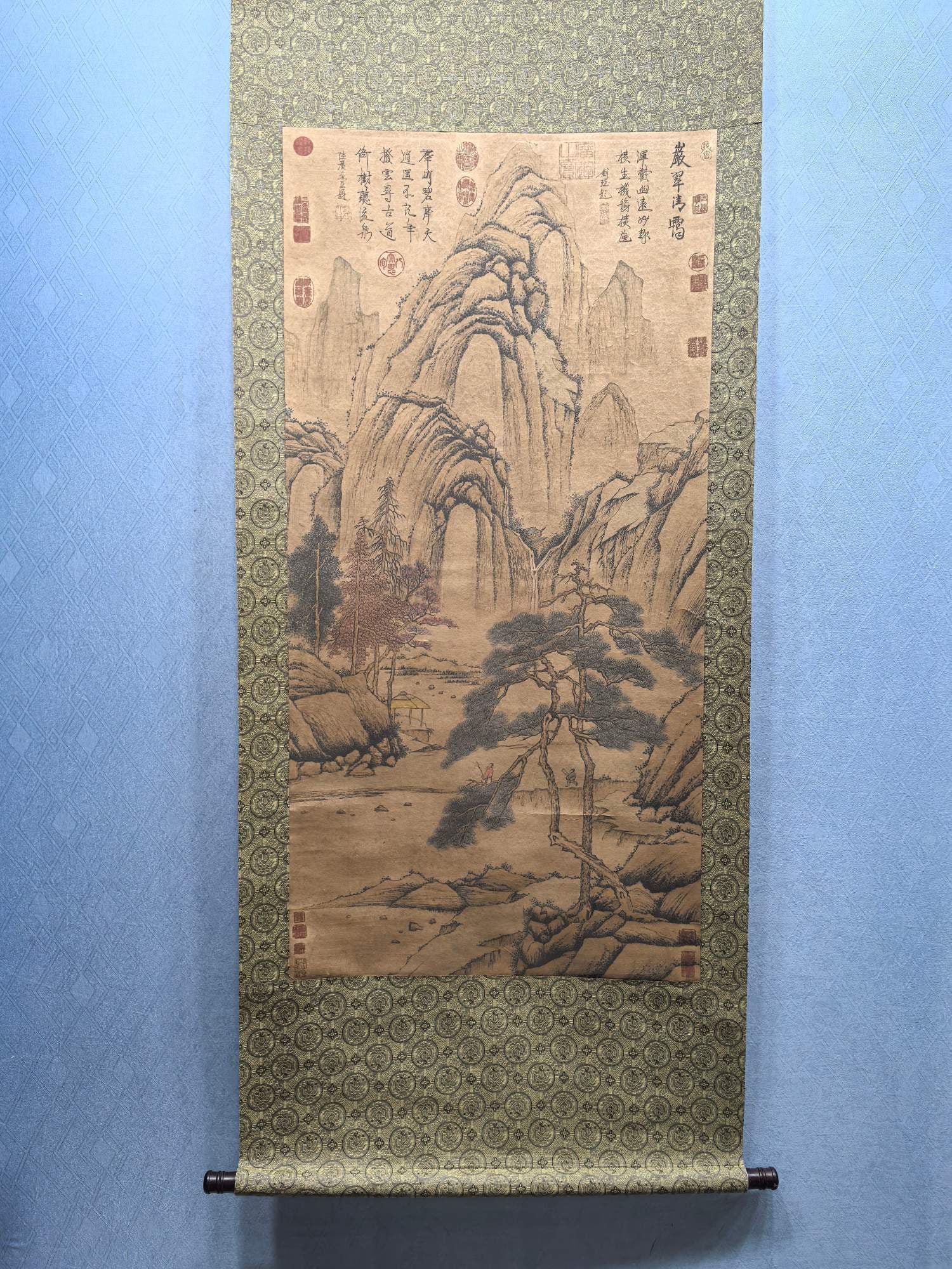 A Chinese Vertical Scroll Ink Painting of Landscape and Figure on Paper,Lu Guang: A Chinese Vertical Scroll Ink Painting of Landscape and Figure on Paper,Lu