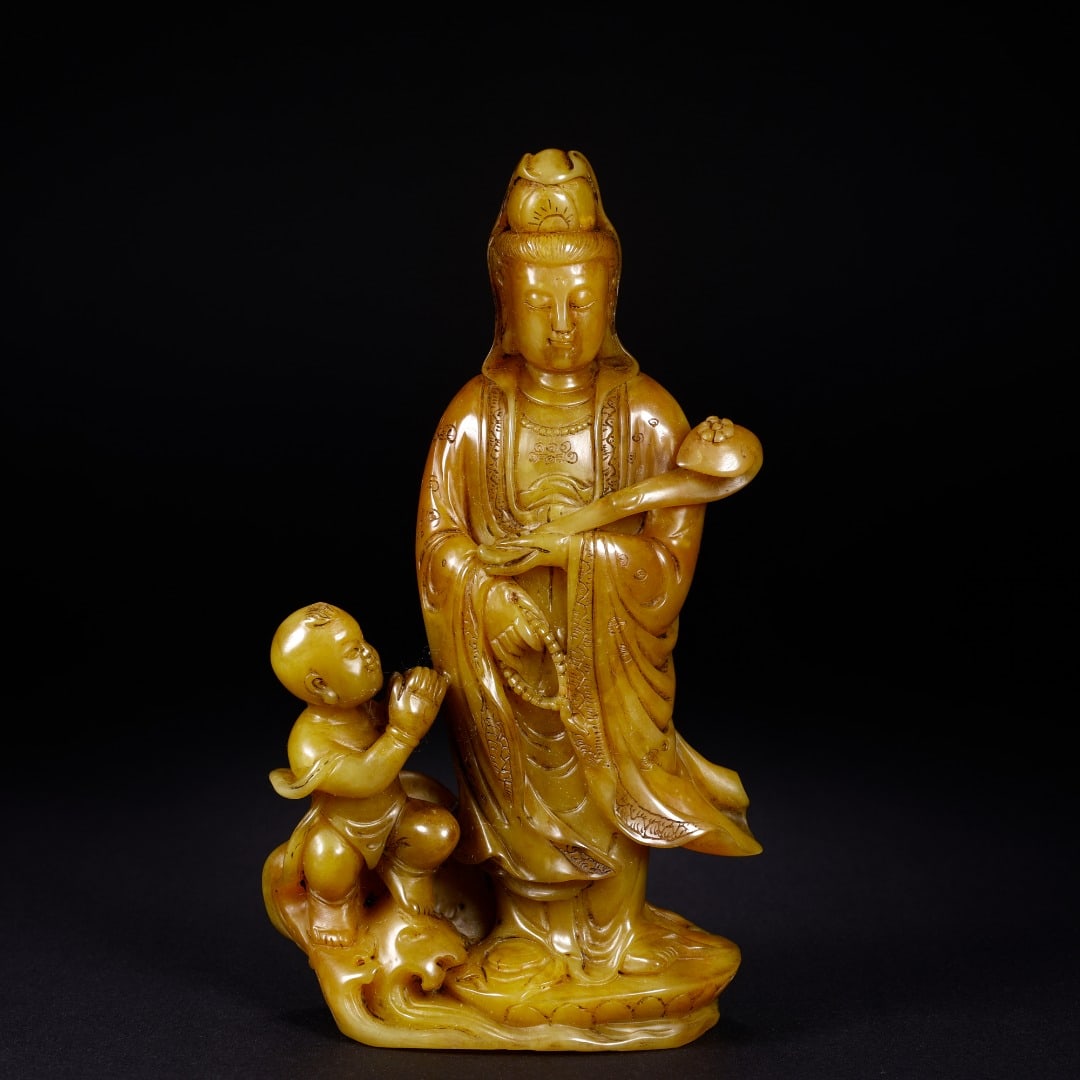 An Exquisite Tianhuang Stone Flower Pattern Statue of Avalokitesvara Ornament (1 of 9)