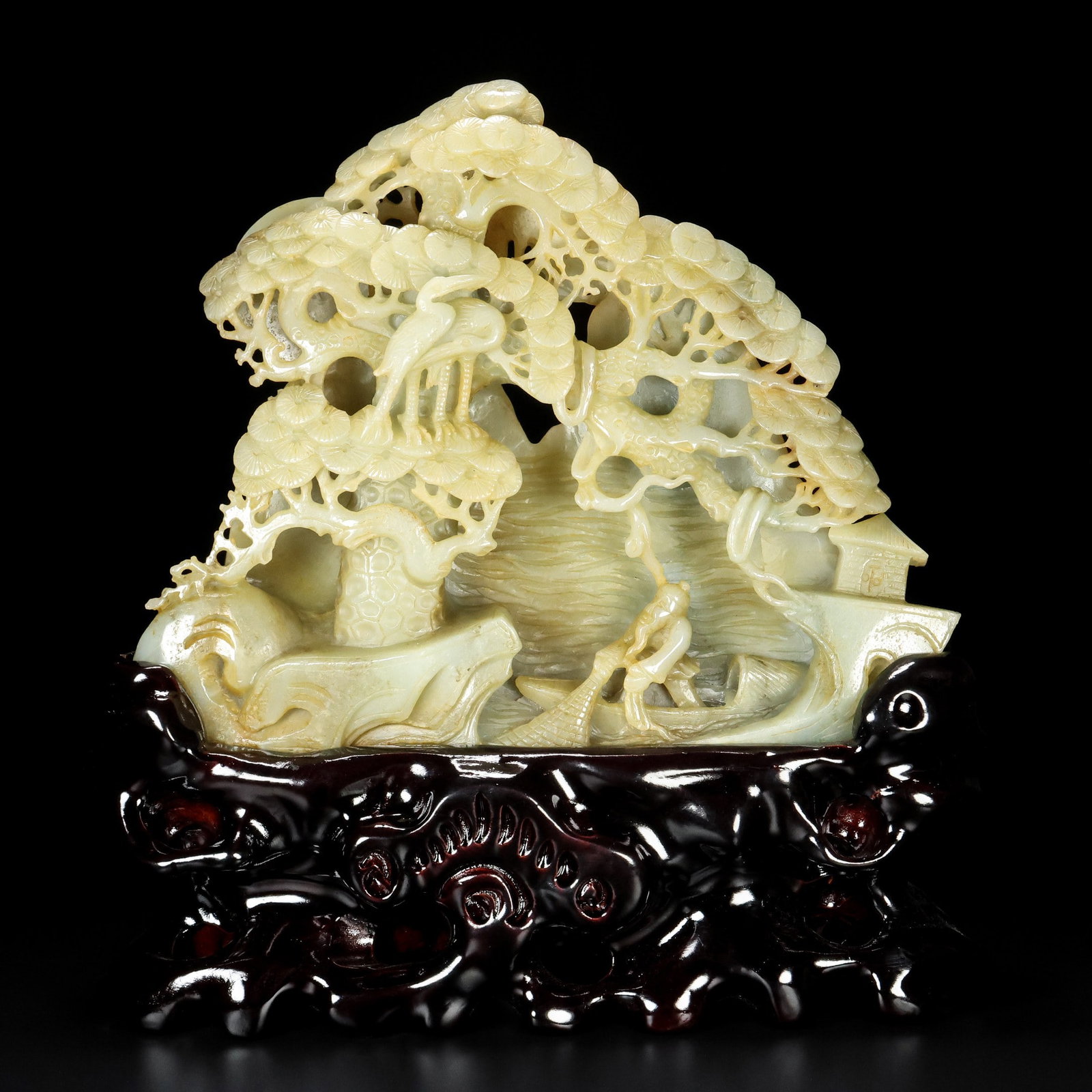 An Exquisite White Jade Pine and Crane Pattern Ornament (1 of 9)