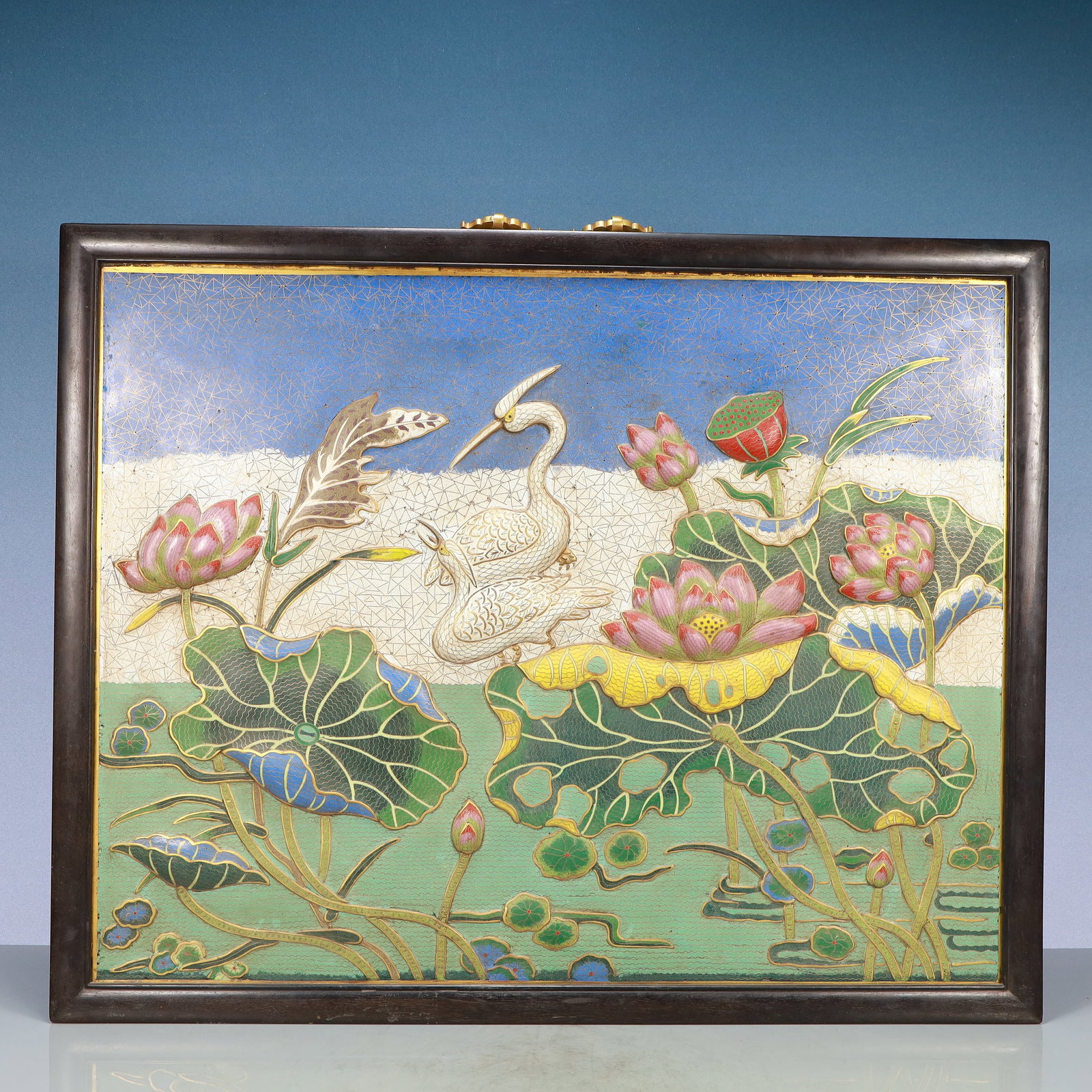 A Exquisite Cloisonne Lotus Pattern Crane Pattern Hanging Panel (1 of 6)