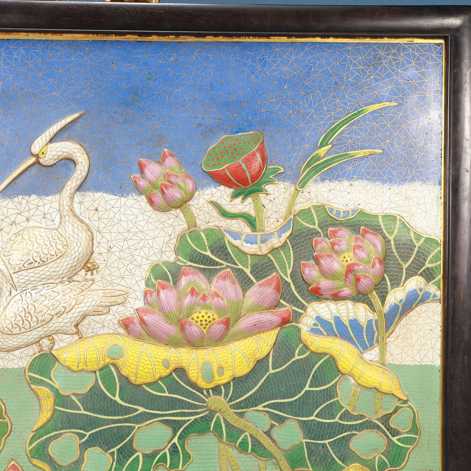 A Exquisite Cloisonne Lotus Pattern Crane Pattern Hanging Panel - 3