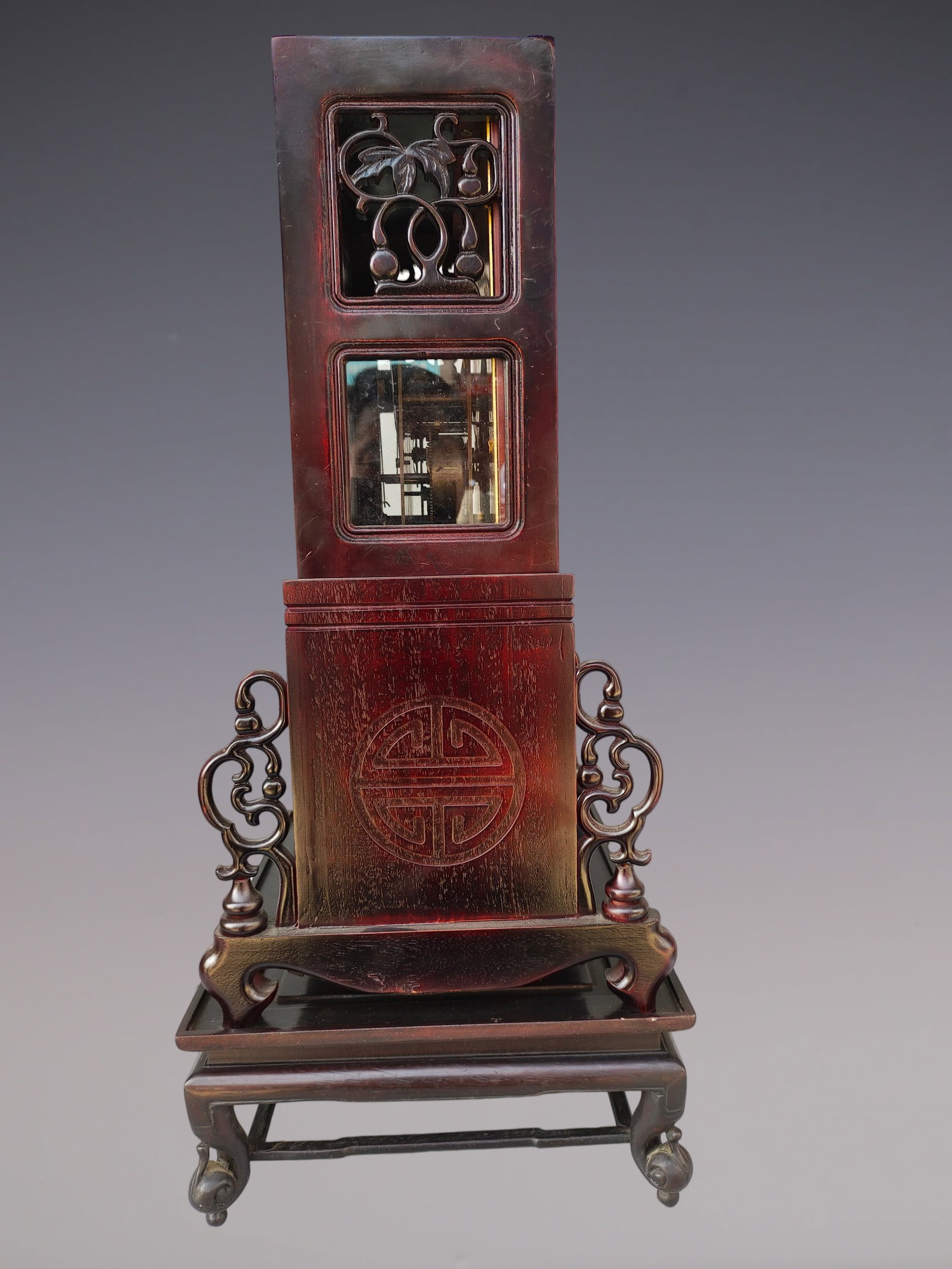 An Exquisite Gilt Bronze Inlaid Redwood Lotus Pattern Clock (1 of 7)