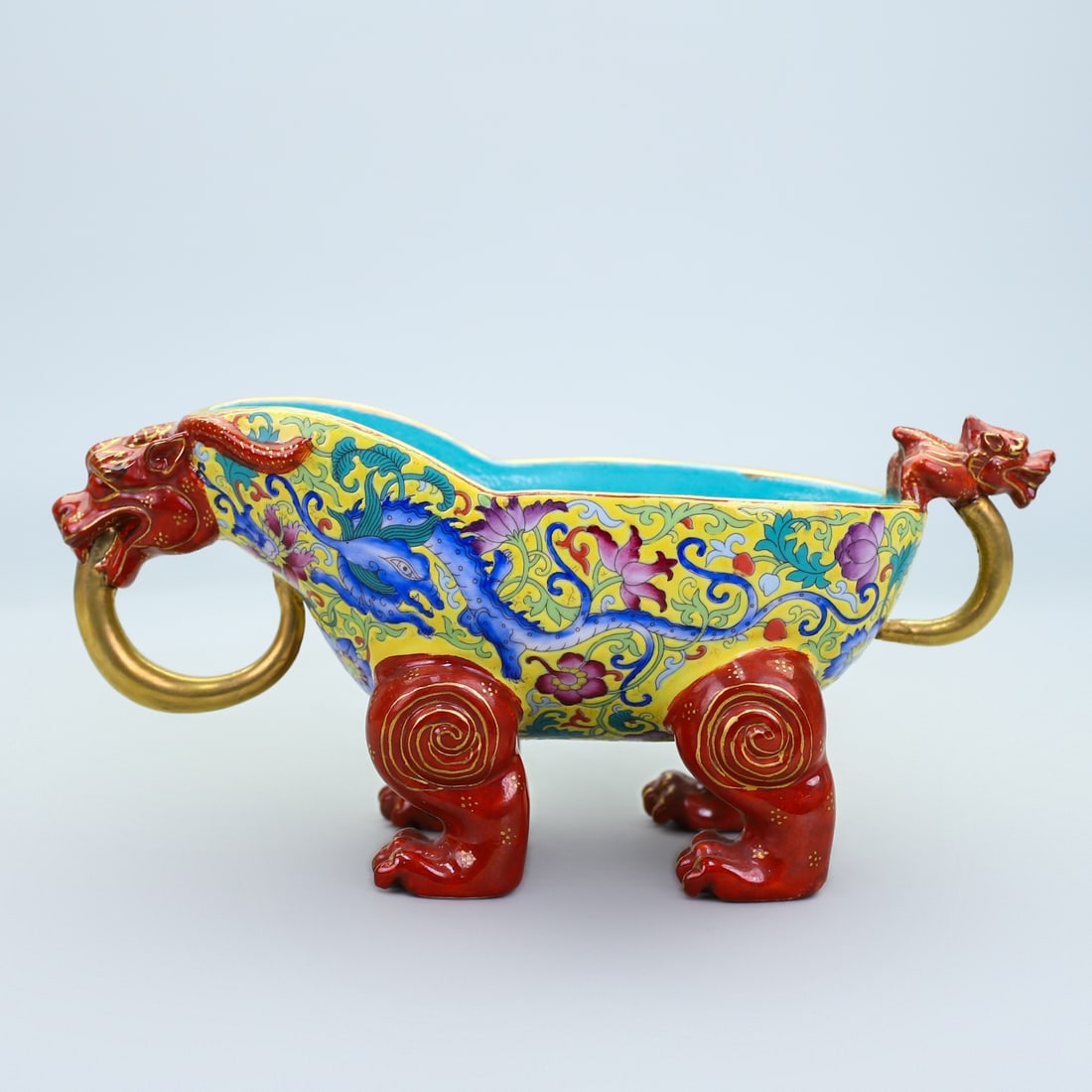 An Exquisite Famille-Rose Painted Gold Lotus and Dragon Pattern Beast-Shaped Libation Cup (1 of 10)