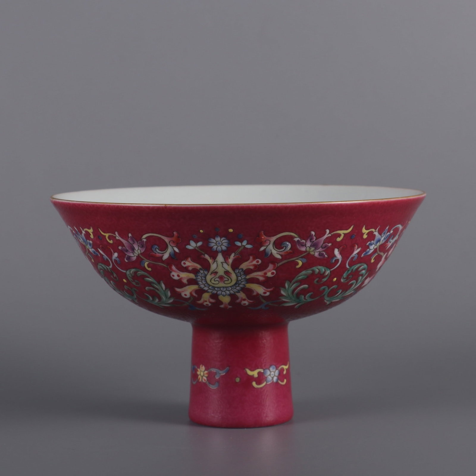 An Exquisite Famille-Rose Ruby Red-Glazed Lotus Pattern Stem Bowl (1 of 9)