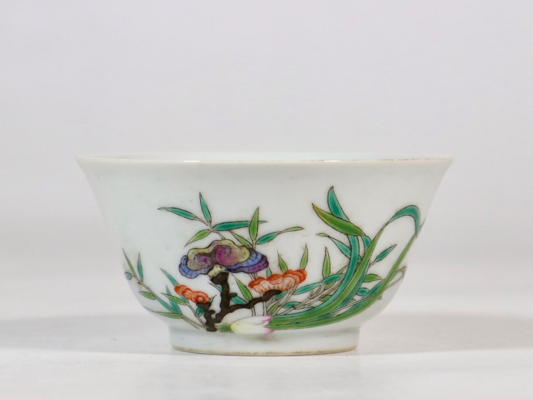 An Exquisite Famille-Rose Flower and Ganoderma lucidum Pattern Bowl: An Exquisite Famille-Rose Flower and Ganoderma lucidum Pattern Bowl,Qing Dynasty,China,Yongzheng Six-character