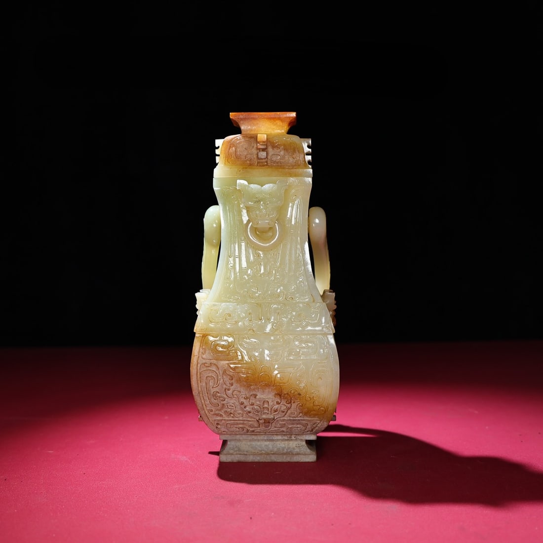 An Exquisite White Jade Beast-Face Pattern Double-Ears Bottle: An Exquisite White Jade Beast-Face Pattern Double-Ears Bottle,Qing