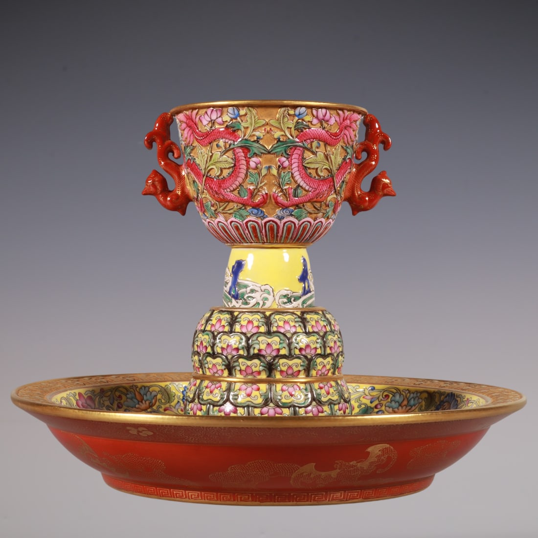 An Exquisite Enamel Lotus Pattern Dragon and Phoenix Pattern Cup: An Exquisite Enamel Lotus Pattern Dragon and Phoenix Pattern Cup Qing Dynasty, China Qianlong Six-character Mark