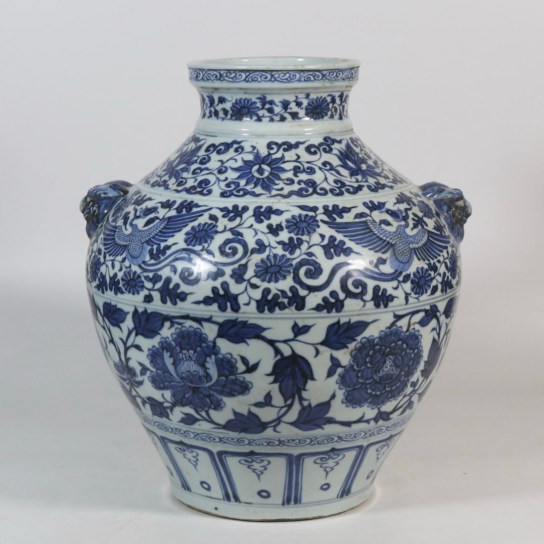 A Rare Blue and White Lotus and Phoenix Pattern Beast-Ears Jar (1 of 8)