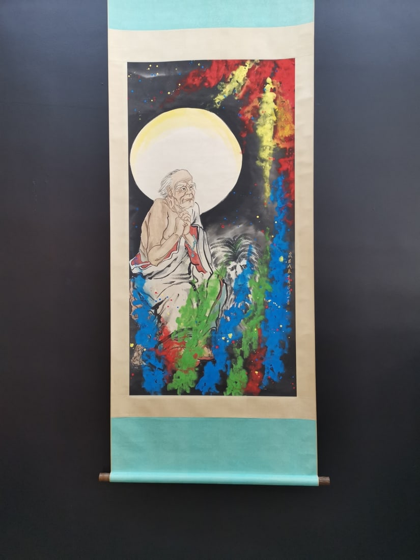 A Chinese Vertical Scroll Ink Painting of Figure on Paper,Hong Yi (1 of 9)