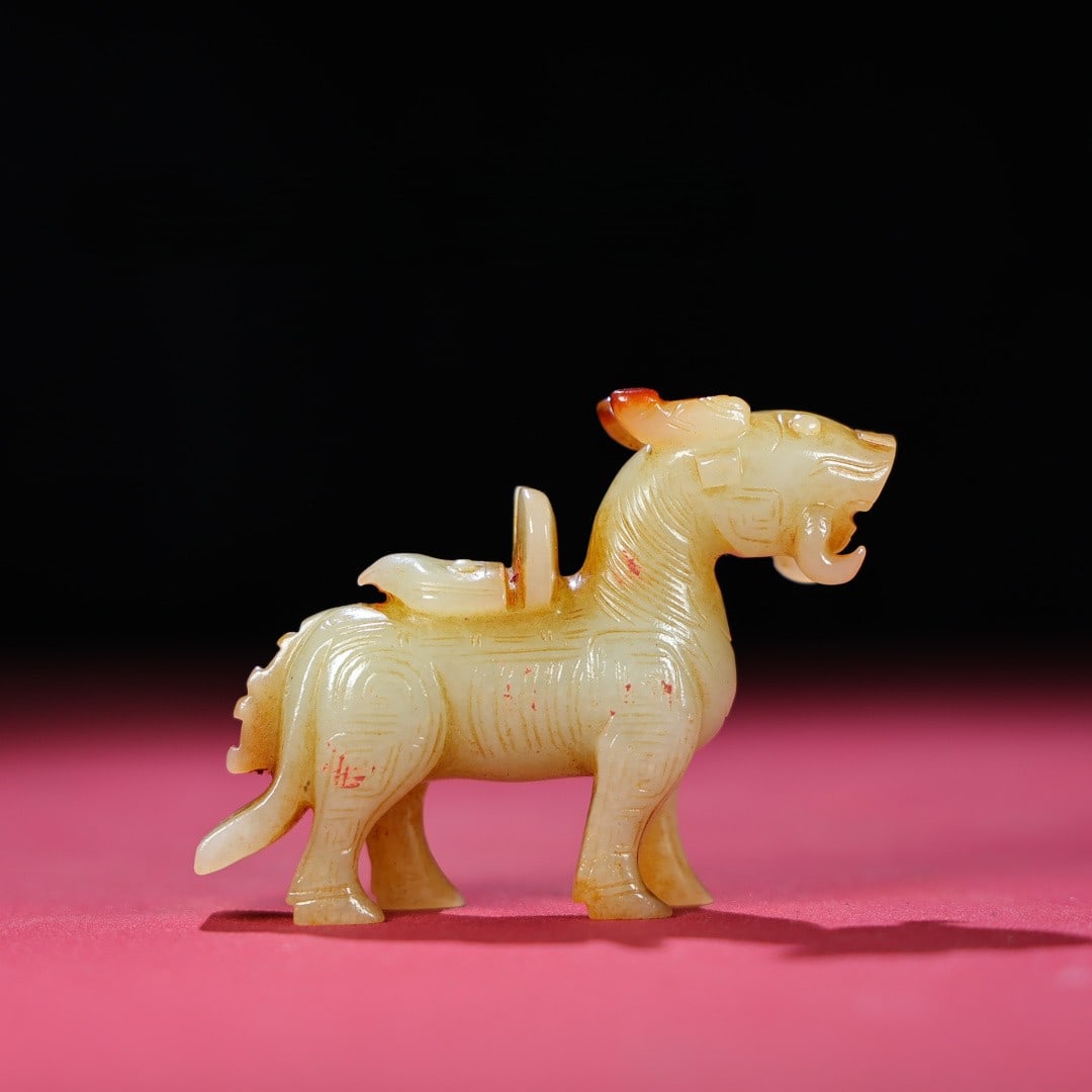 An Exquisite White Jade Auspicious Beast Ornament: An Exquisite White Jade Auspicious Beast Ornament,Qing