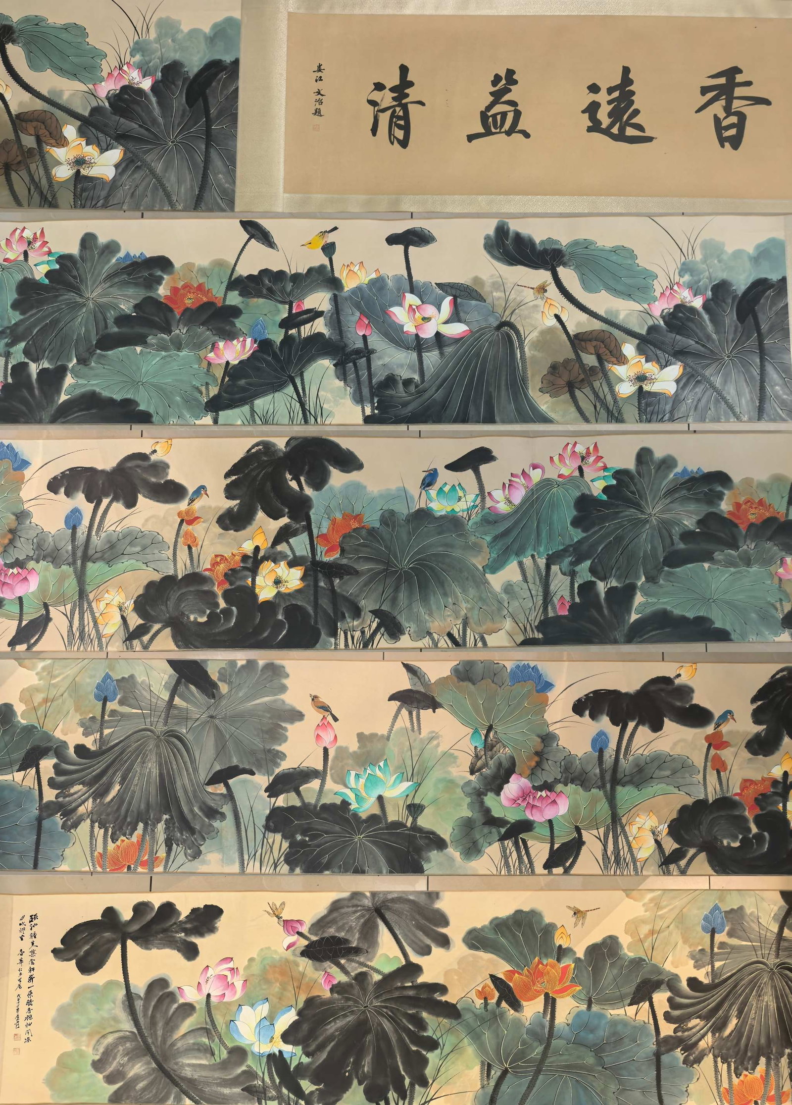 A Chinese Hand Scroll Ink Painting of Flower and Bird on Paper: A Chinese Hand Scroll Ink Painting of Flower and Bird on Paper 一幅中国水墨纸本花鸟画手卷,近现代,张