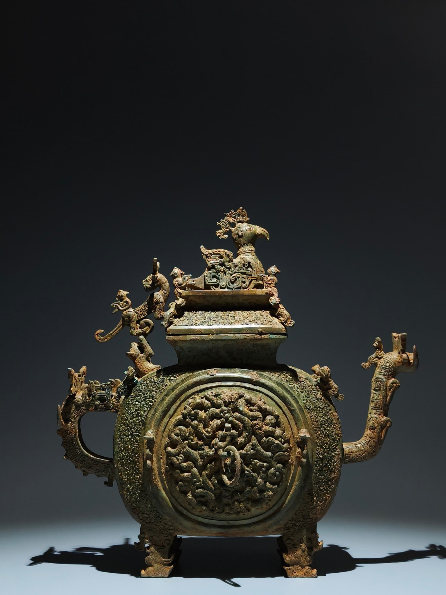 A Exquisite Bronze Dragon Pattern Phoenix Button Jar - 5