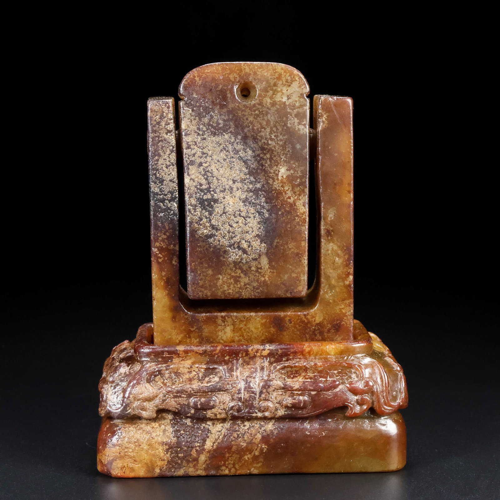 A Exquisite Hotan Jade Seal: A Exquisite Hotan Jade Seal,Han Dynasty, China,Size:4.7inx3.3inx2.2in ,Weight:628g 和田玉印章,中国汉代
