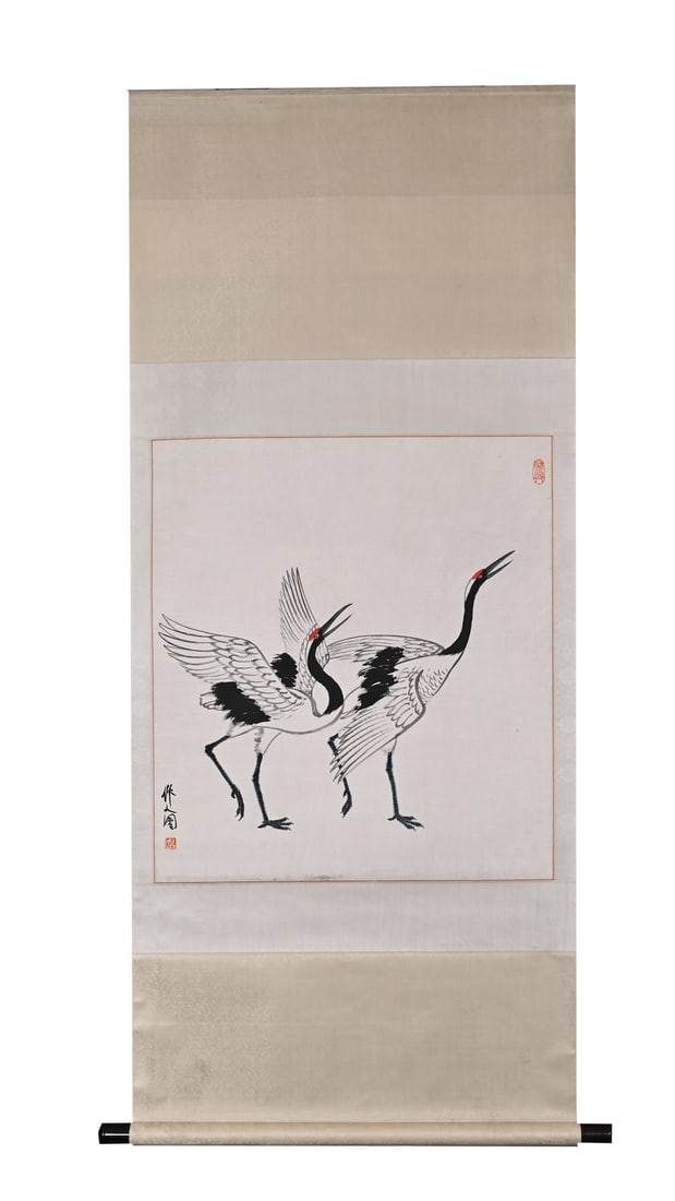 A Chinese Vertical Scroll Ink Painting of Crane on Paper (1 of 9)
