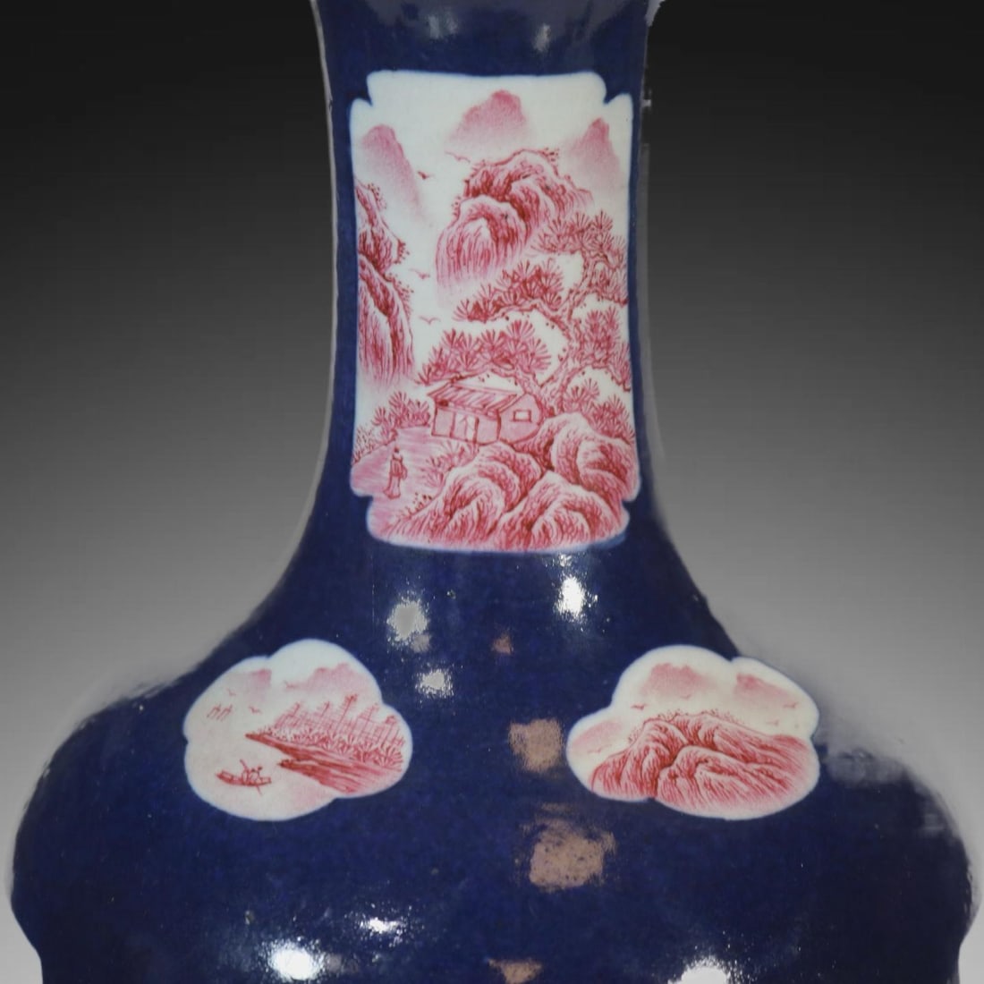 A Exquisite Ji Blue Glazed Ruby Red-Glazed Landscape Pattern Vase - 5