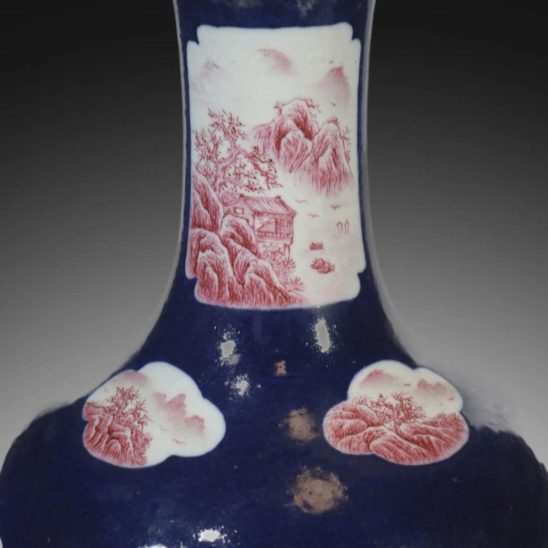 A Exquisite Ji Blue Glazed Ruby Red-Glazed Landscape Pattern Vase - 6