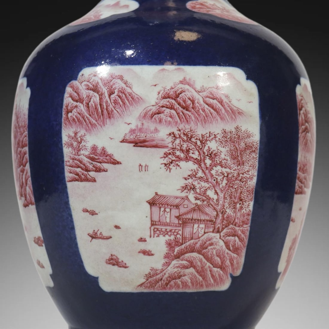 A Exquisite Ji Blue Glazed Ruby Red-Glazed Landscape Pattern Vase - 7