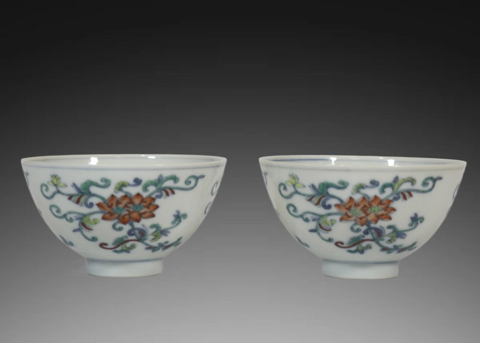 A pair of Exquisite Doucai Lotus Pattern Bowl: A pair of Exquisite Doucai Lotus Pattern Bowl,Qing Dynasty, China,Yongzheng Six-character Mark,Size:2.2inx3.9in