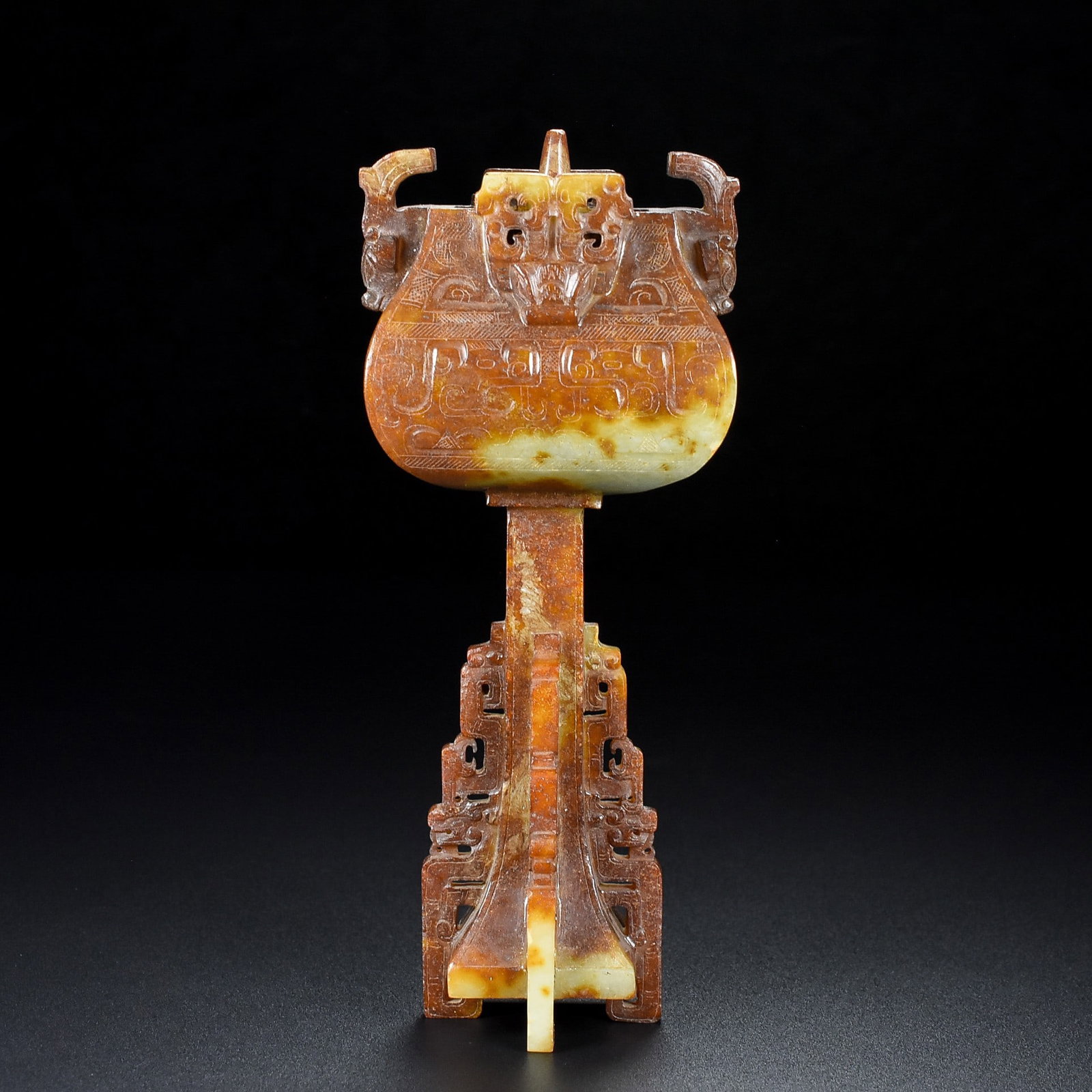 A Exquisite Hotan Jade Beast-Face Pattern Candlestick (1 of 7)
