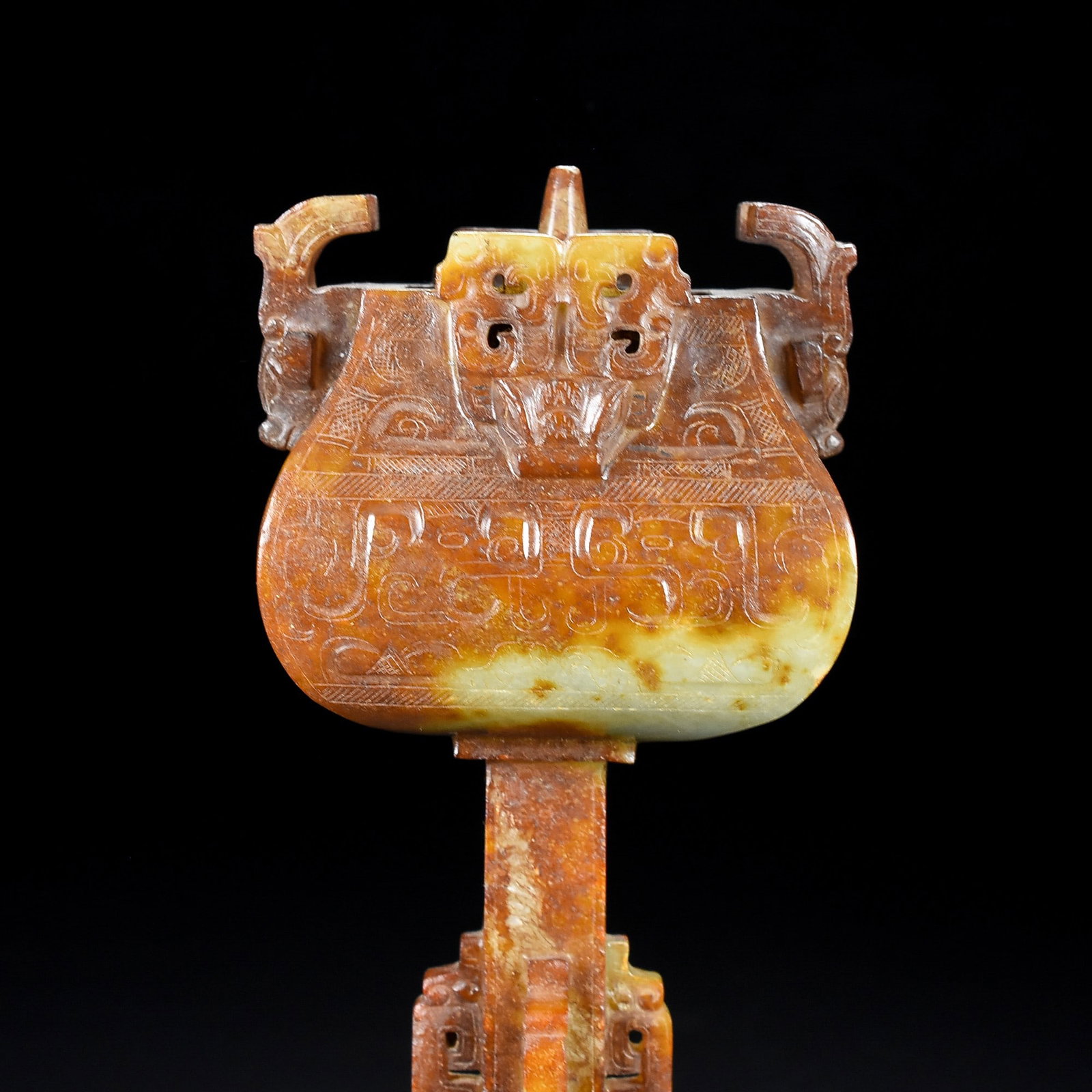 A Exquisite Hotan Jade Beast-Face Pattern Candlestick - 2