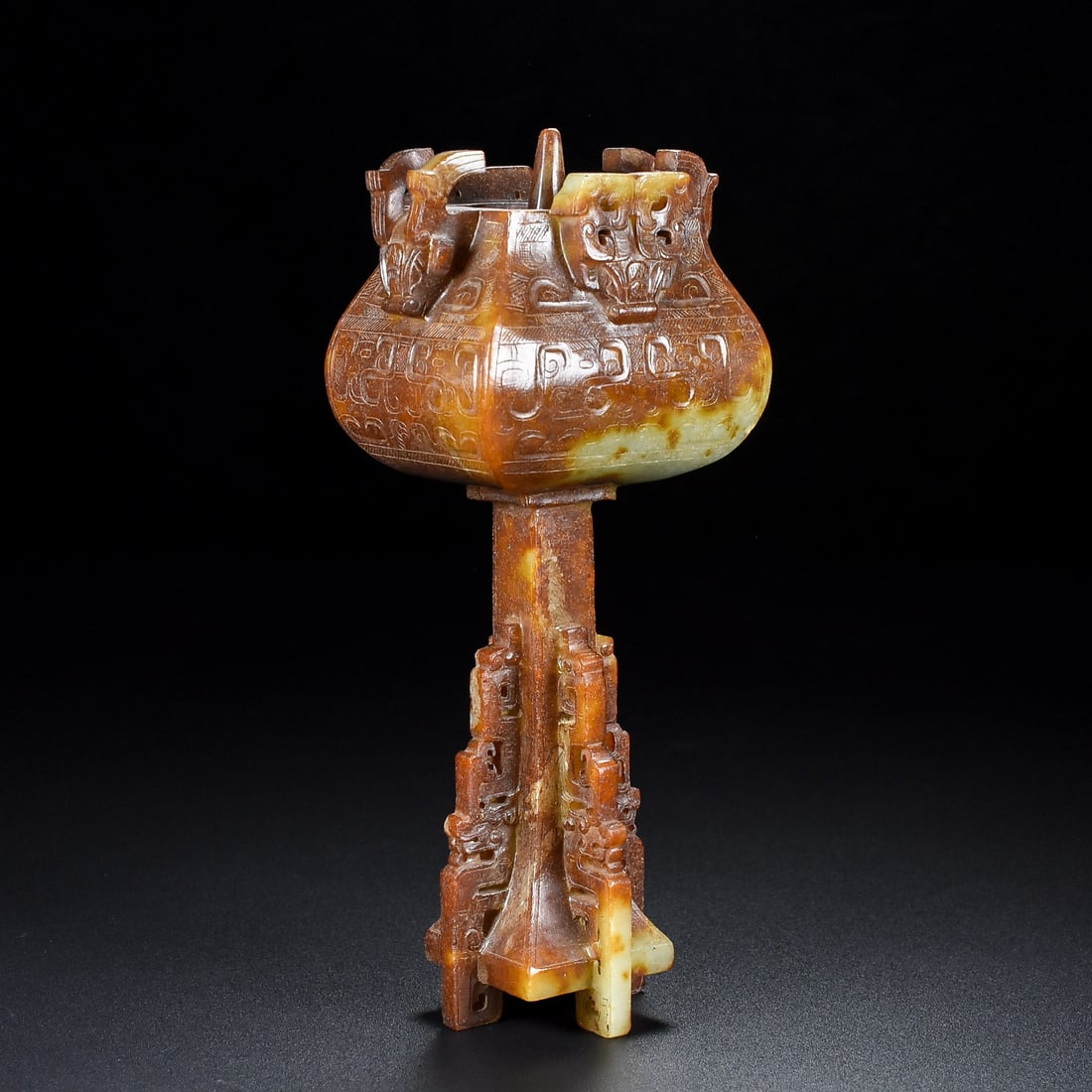 A Exquisite Hotan Jade Beast-Face Pattern Candlestick - 4