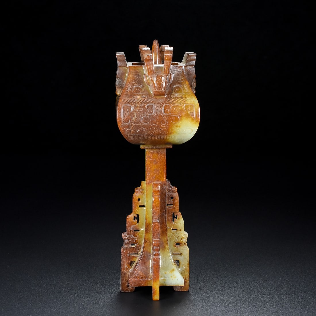 A Exquisite Hotan Jade Beast-Face Pattern Candlestick - 5