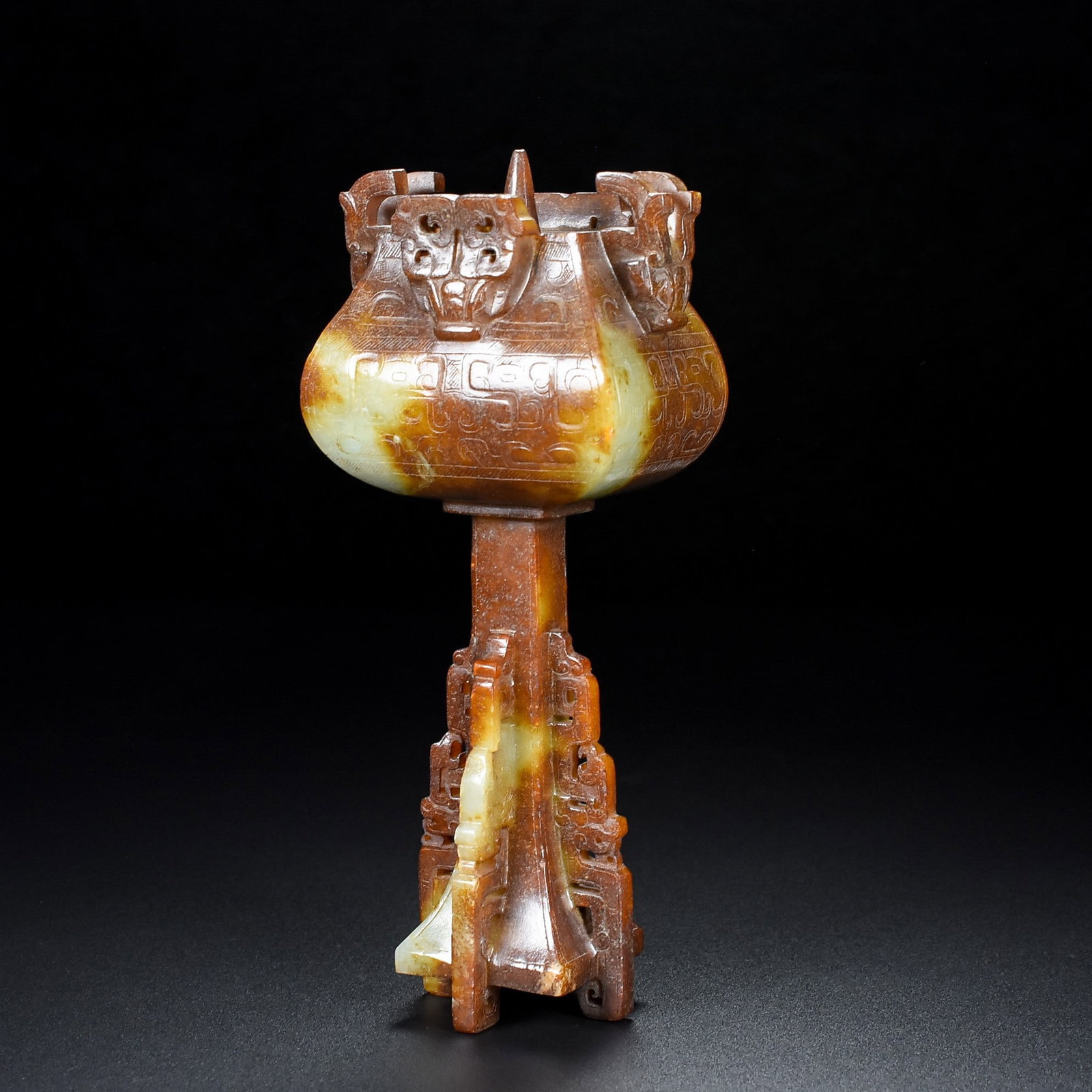 A Exquisite Hotan Jade Beast-Face Pattern Candlestick - 6