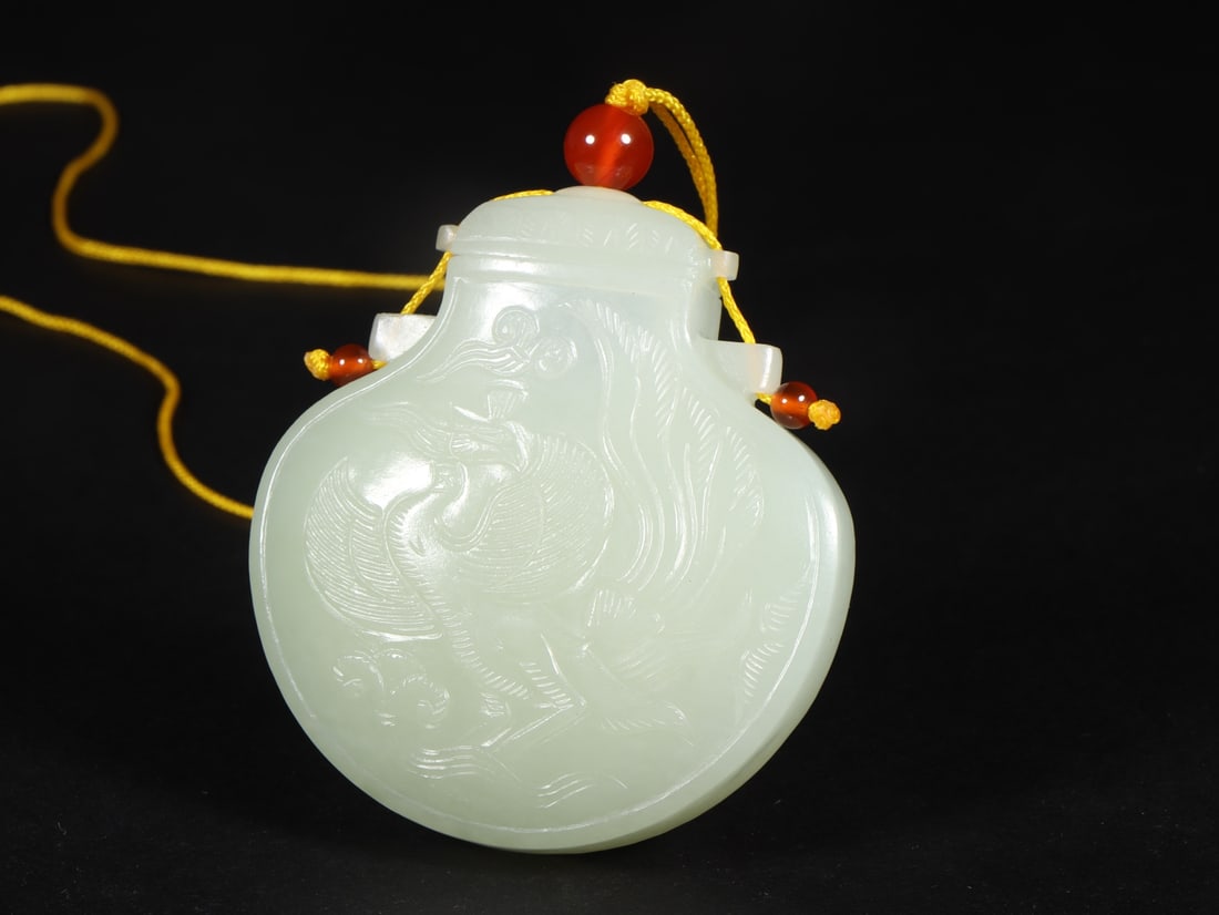 A Exquisite Hotan Jade Phoenix Pattern Sachet - 6