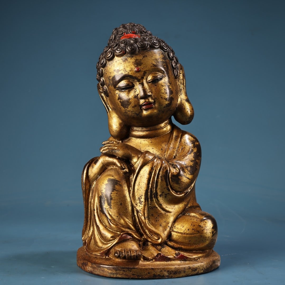 A Exquisite Bronze Mud Gold Buddha statue Ornament (1 of 9)