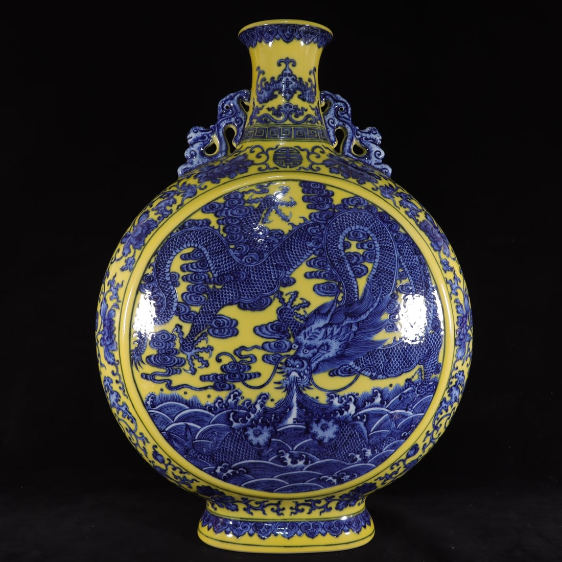 A Exquisite Lemon Yellow Glazed Blue and White Dragon Pattern Vase (1 of 9)
