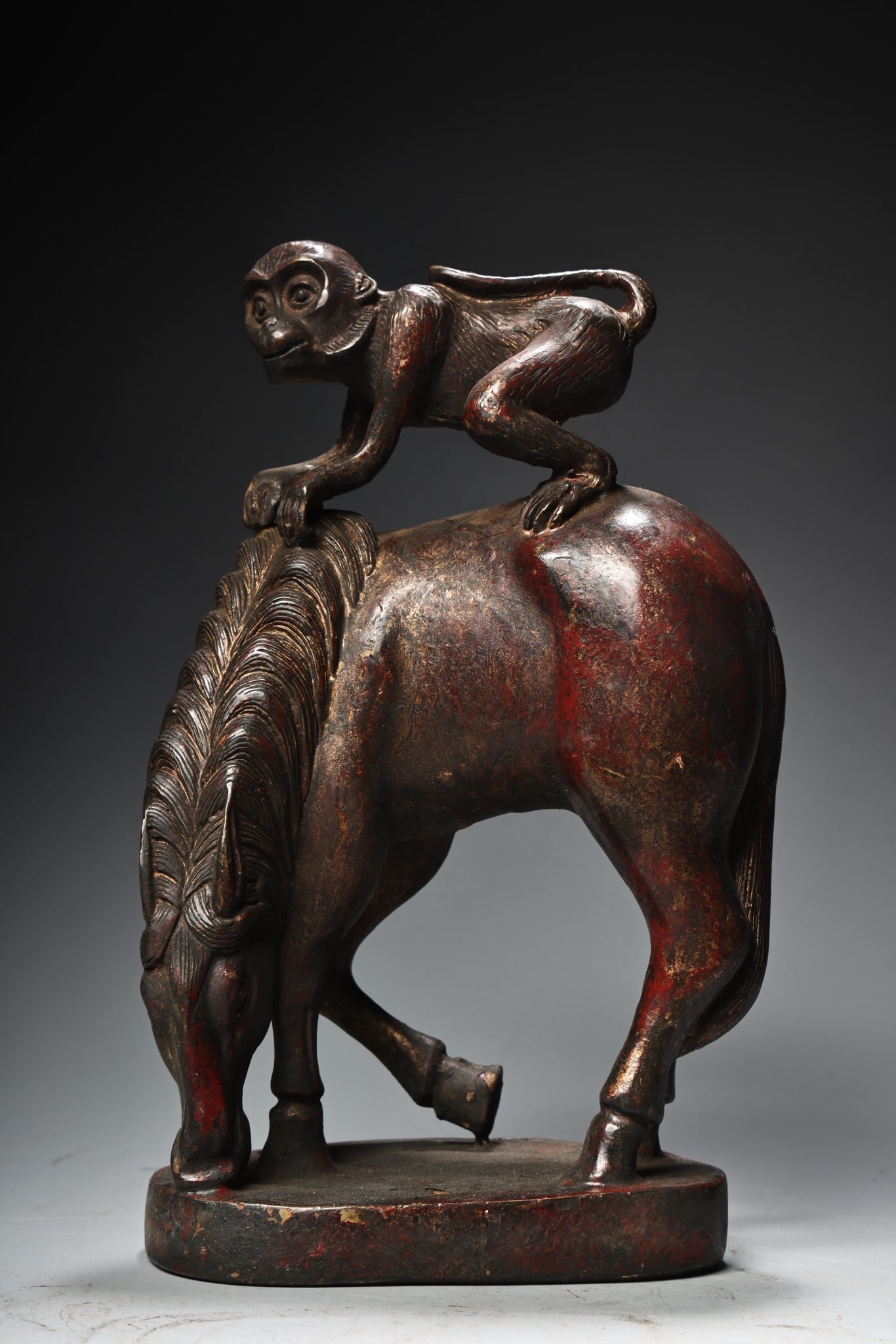 A Exquisite Bronze Mud Gold Horse Ornament: A Exquisite Bronze Mud Gold Horse Ornament,Ming Dynasty, China,Size:7.9inx5.1in,Weigh:1600g 铜泥金马摆件,中国明代
