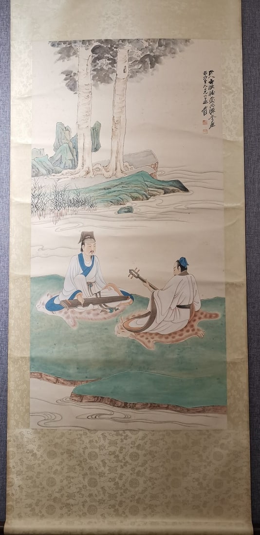 A Chinese Vertical Scroll Ink Painting of Character and Story on Paper (1 of 9)