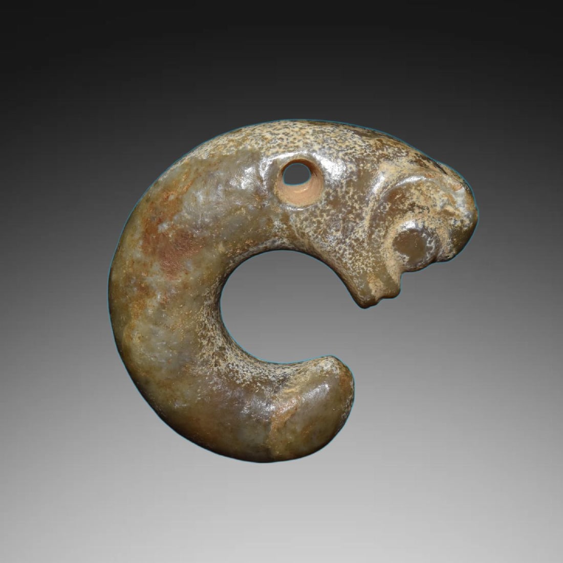 A Exquisite River Polished Jade Pig Dragon: A Exquisite River Polished Jade Pig Dragon,Ancient Time, China,Size:2.6inx2.8in,Weight:110g 河磨玉猪龙,远古时期
