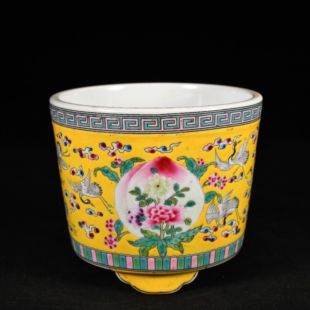 A Exquisite Yellow Ground Famille-Rose Flower and Bird Pattern Censer: A Exquisite Yellow Ground Famille-Rose Flower and Bird Pattern Censer,Qing Dynasty, China,Yongzheng Four-character Mark,Size:4.3inx5in 黄地粉彩花鸟纹炉,