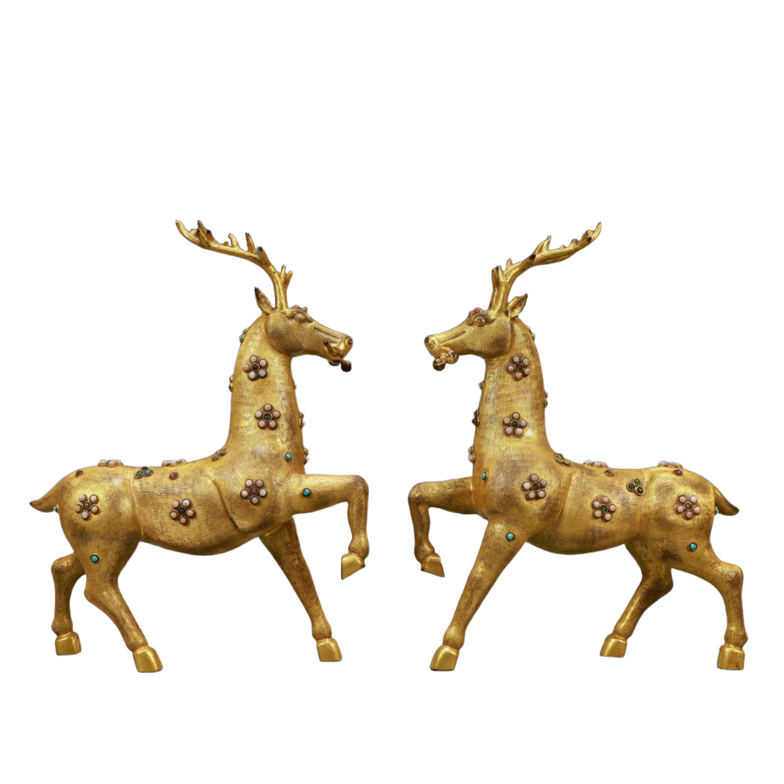 A Pair of Rare Gilt Bronze Sika Deer Ornaments,Inlaid Turquoise (1 of 18)