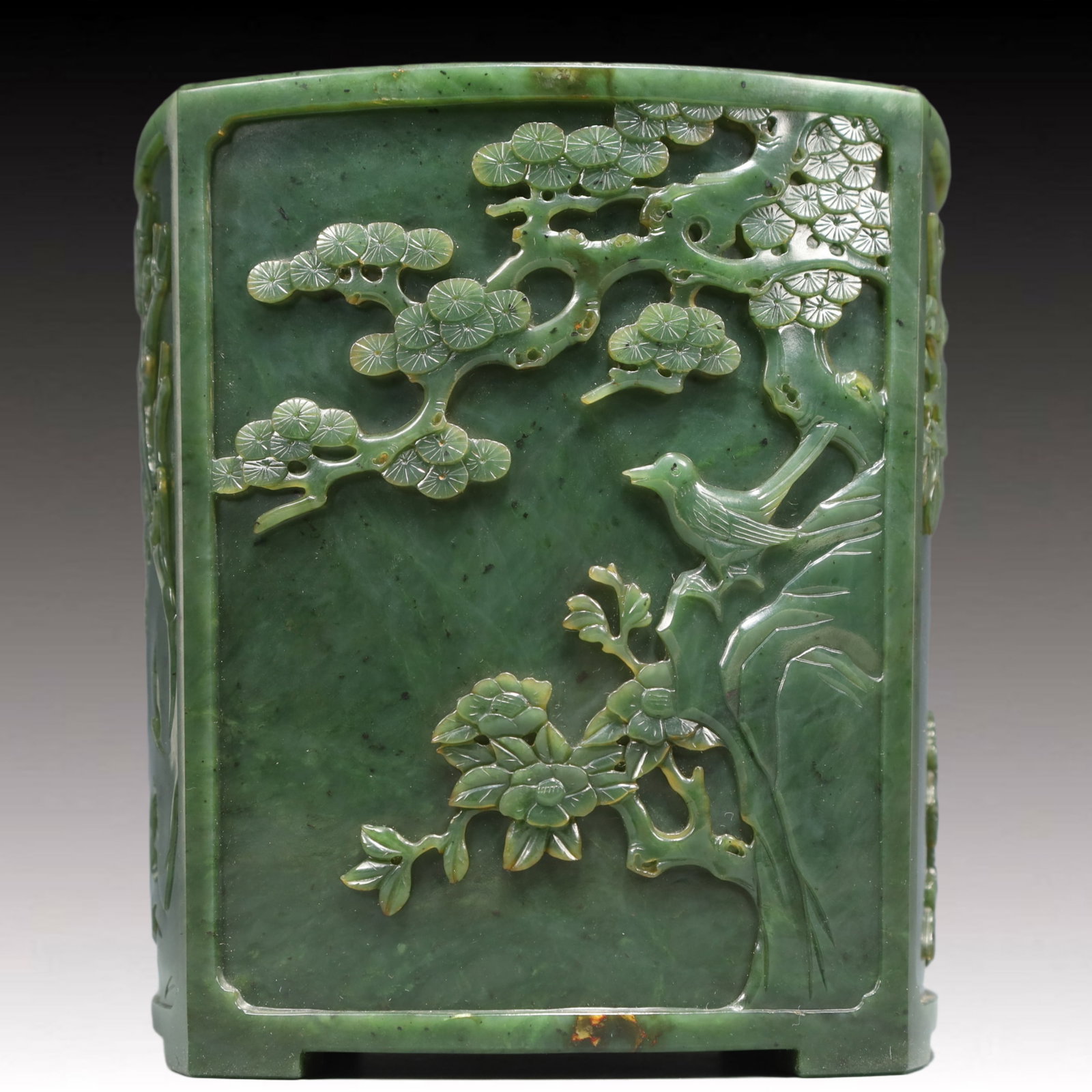 A Precious Jasper Flower and Bird Pattern Brush Pot - 2