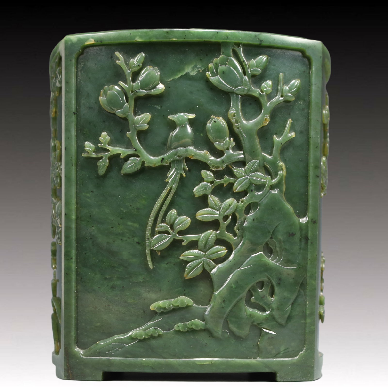 A Precious Jasper Flower and Bird Pattern Brush Pot - 3