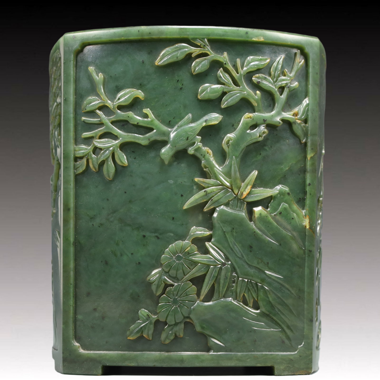 A Precious Jasper Flower and Bird Pattern Brush Pot - 5