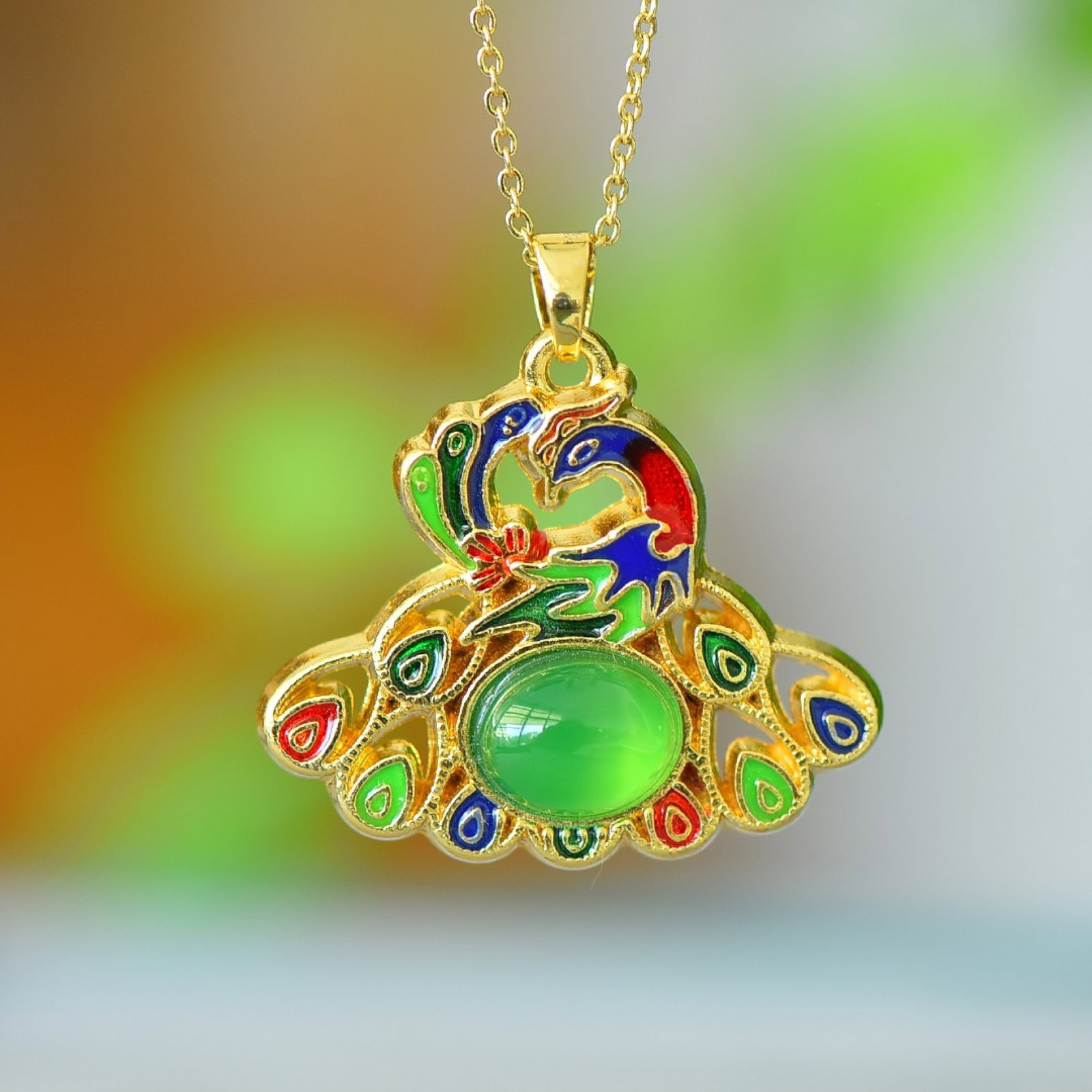 An Exquisite Enamel Peacock Pendant - 2
