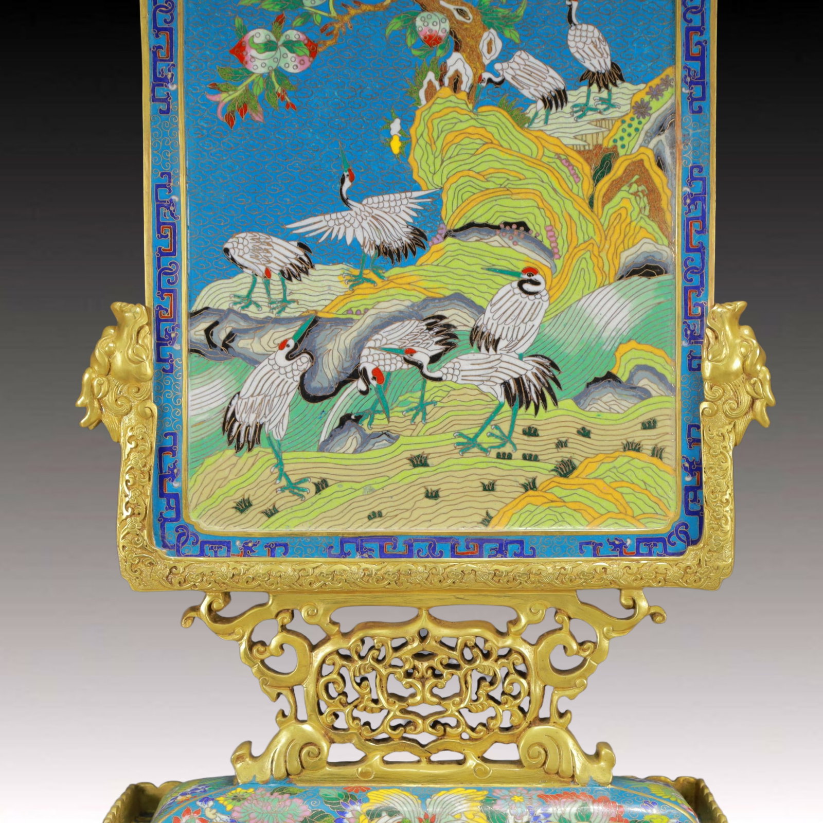 A Rare Cloisonne Pine and Crane Pattern Table Screen - 11