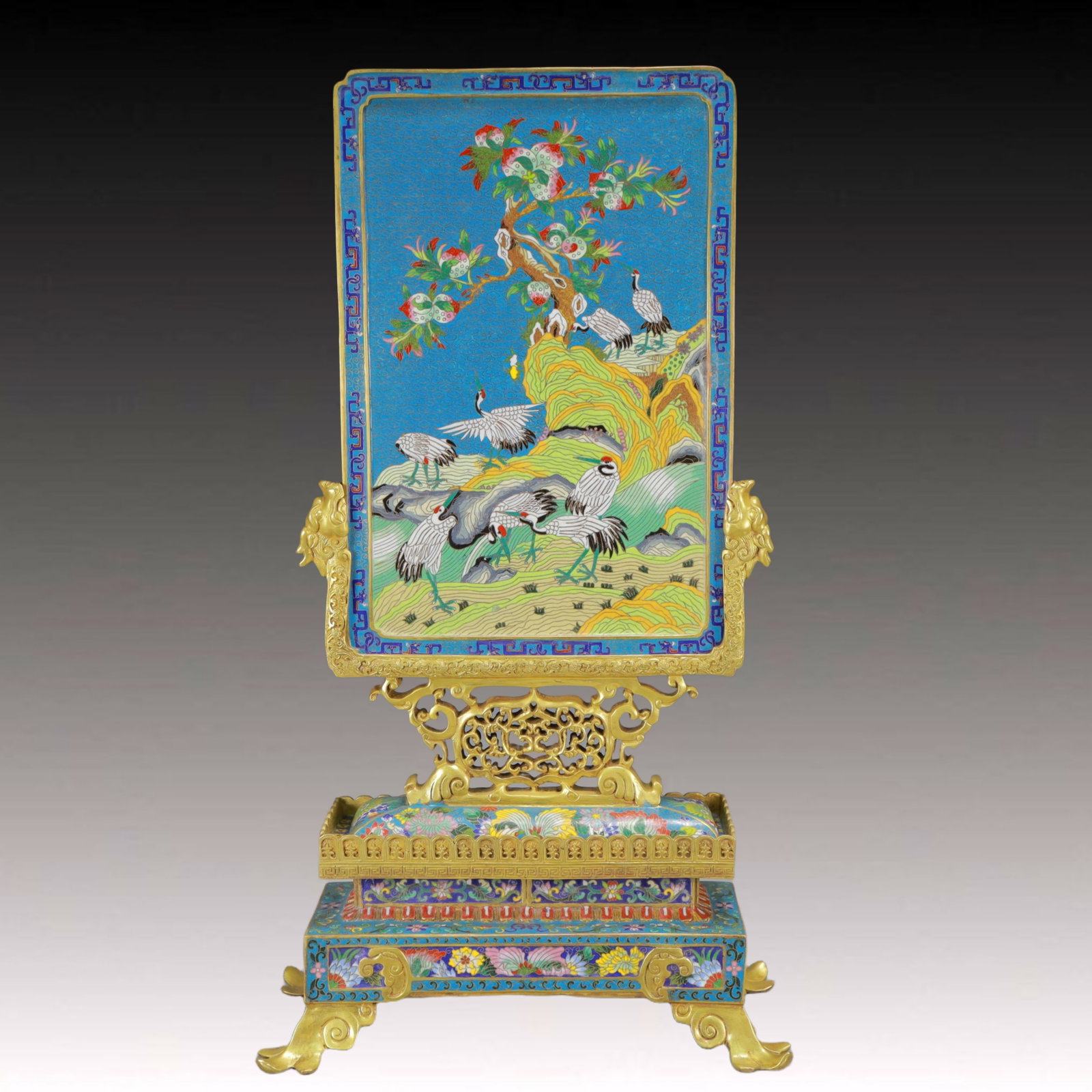 A Rare Cloisonne Pine and Crane Pattern Table Screen - 8