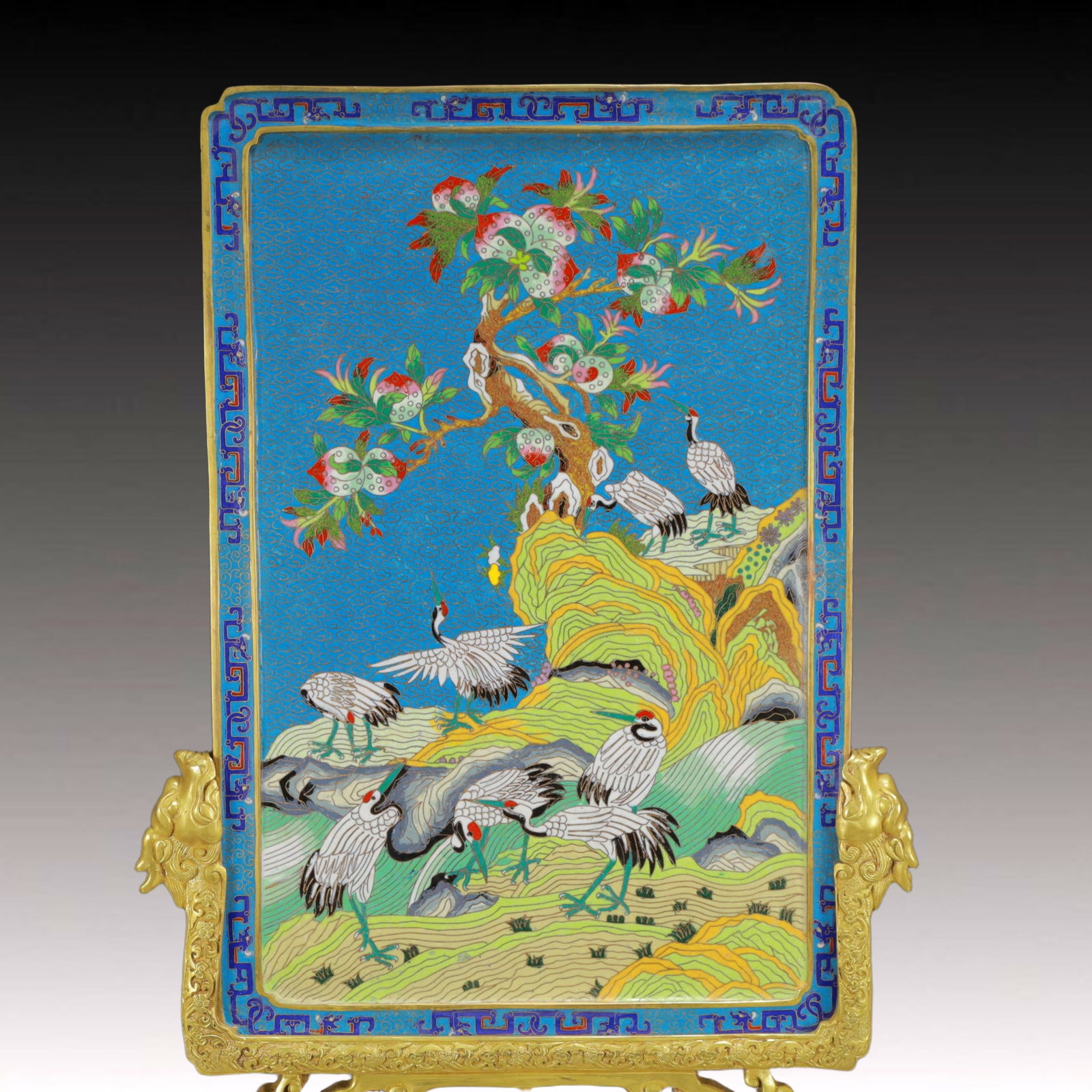 A Rare Cloisonne Pine and Crane Pattern Table Screen - 9