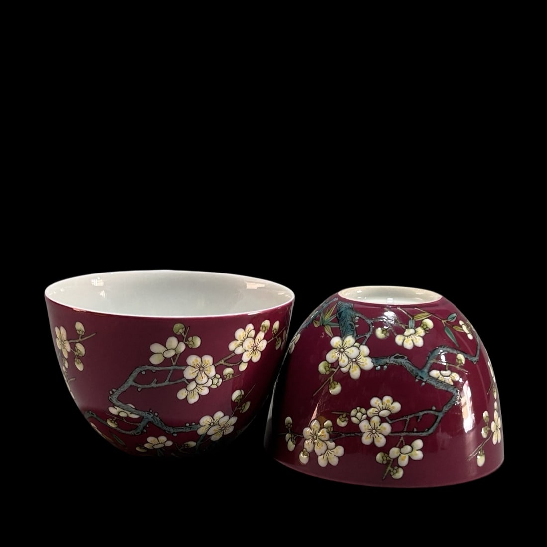 An Exquisite Ruby Red-Ground Famille-Rose Plum Blossom Pattern Cup: An Exquisite Ruby Red-Ground Famille-Rose Plum Blossom Pattern Cup,Qing Dynasty,China,Yongzheng Four-character Mark,Size:2inx2.9in