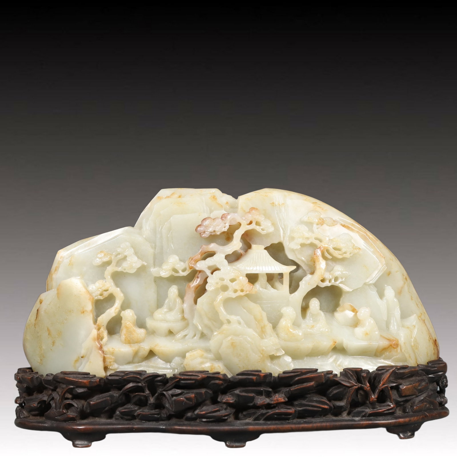 A Precious White Jade Landscape and Figure Pattern Ornament: A Precious White Jade Landscape and Figure Pattern Ornament,Qing Dynasty, China,Size:10.6inx3.1inx6.3in Weight:3750g 白玉山水人物纹摆件,中&#