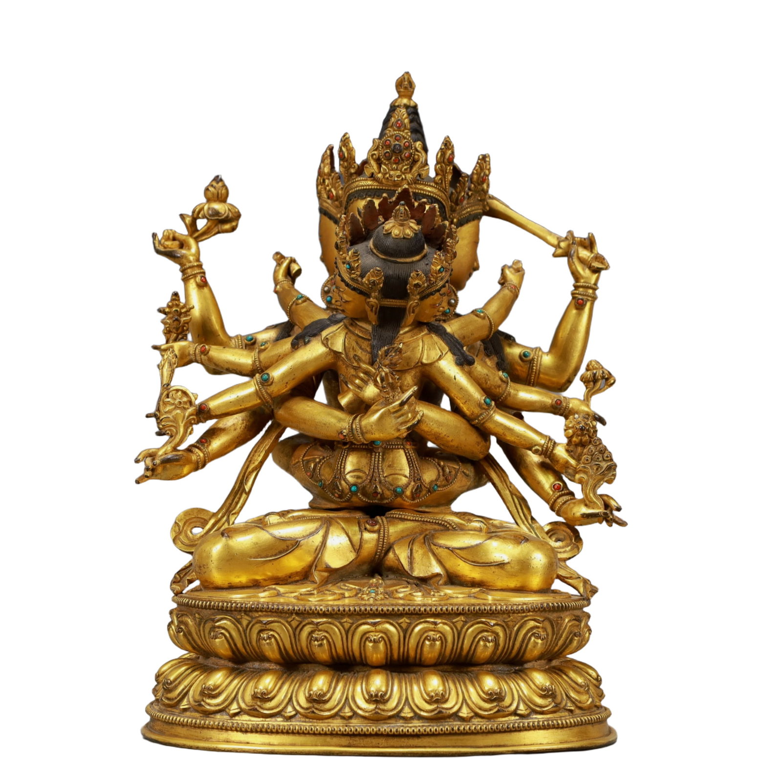 A Solemn Gilt Bronze Statue of Manjuvajra: A Solemn Gilt Bronze Statue of Manjuvajra,Ming Dynasty, China,Size:9.4inx7.1inx13.4in,Weight:9950g 铜鎏金密集金刚像,中国明代