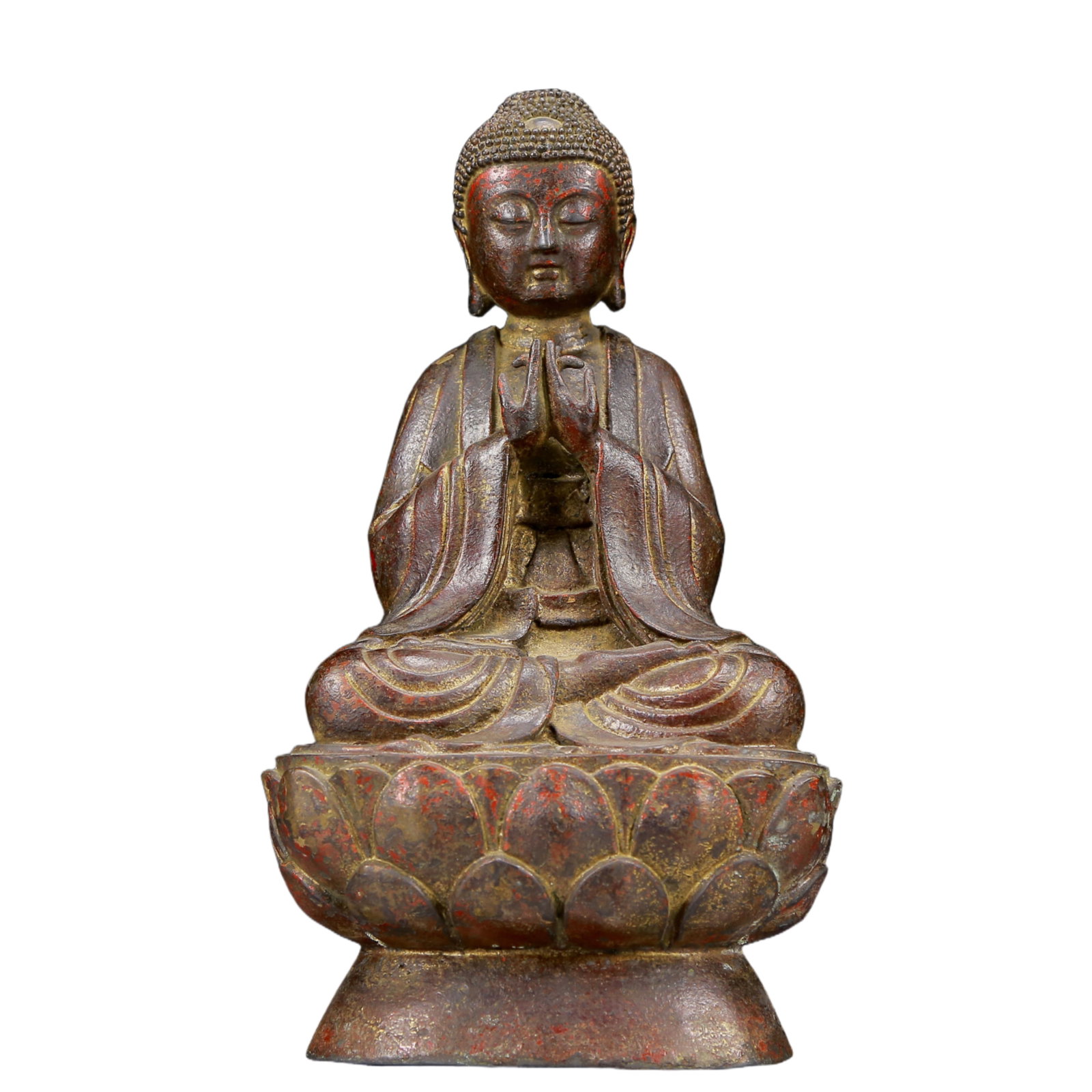 A Solemn Bronze Statue of Sakyamuni: A Solemn Bronze Statue of Sakyamuni,Ming Dynasty, China,Size:6.7inx4.3inx12.6in,Weight:3345g 铜释迦摩尼像，明代
