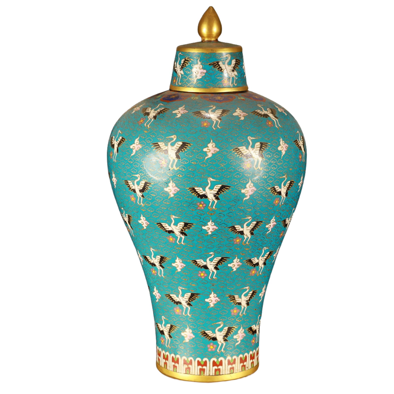 An Exquisite Cloisonne Crane Pattern Vase: An Exquisite Cloisonne Crane Pattern Vase,(A type of enamelware with metal wires separating colored glaze, originating in China),Qing Dynasty,China,Qianlong Six-character