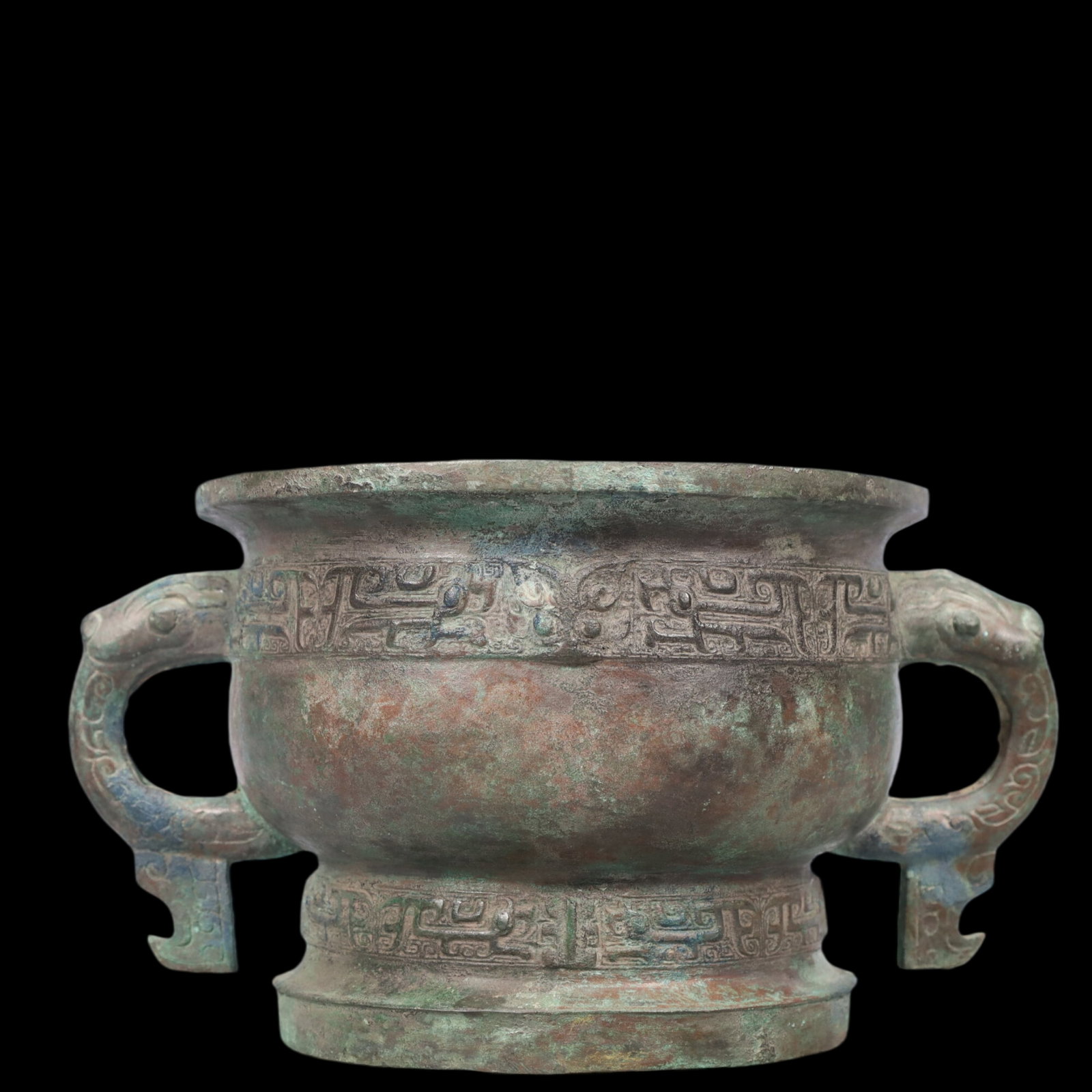 A Precious Bronze Dragon Pattern Double-Ears Censer,With Inscription: A Precious Bronze Dragon Pattern Double-Ears Censer,With Inscription,Ancient Time, China,Size:9.8inx7.3inx5.5in ;Weight:1550g