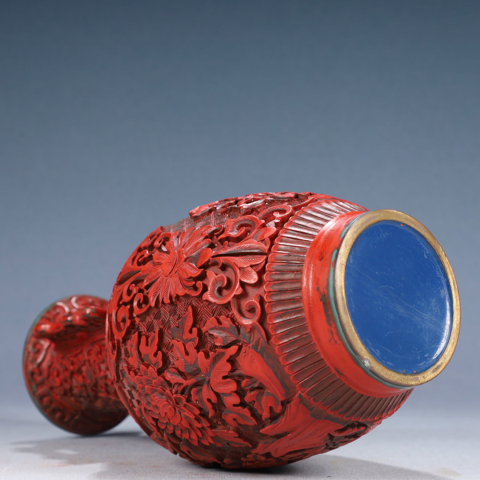 An Exquisite Carved Red Lacquer Flower Pattern Double-Ears Vase - 10